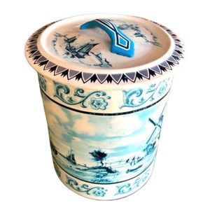 Cookie Canister Vintage Midcentury West Germany Ships and Windmill Tin